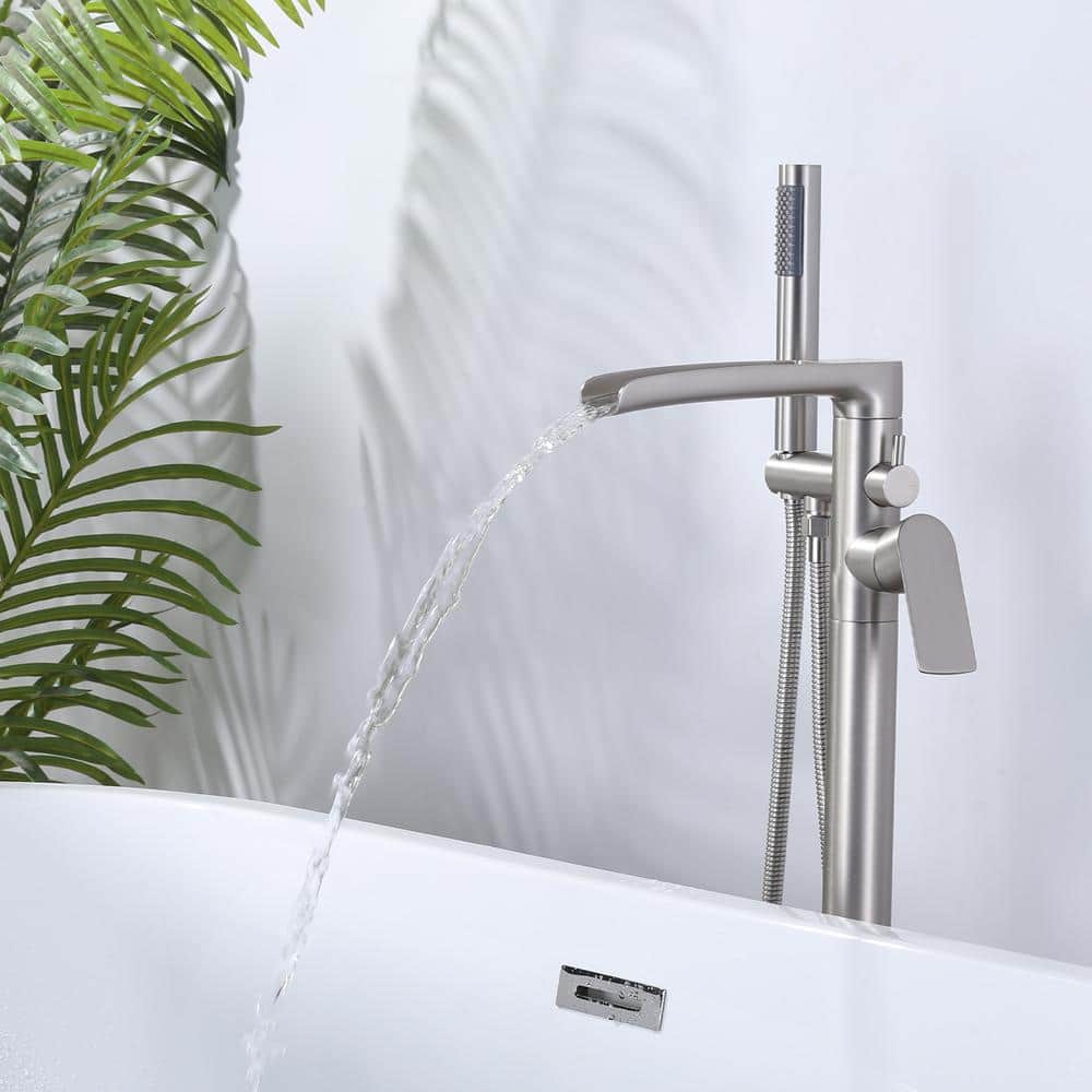 Brushed Nickel Single Handle Freestanding Tub Faucet with Hand Shower