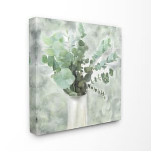 17 in. x 17 in. "Sage Green Painterly Eucalyptus In White Vase " by Kimberly Allen Canvas Wall Art