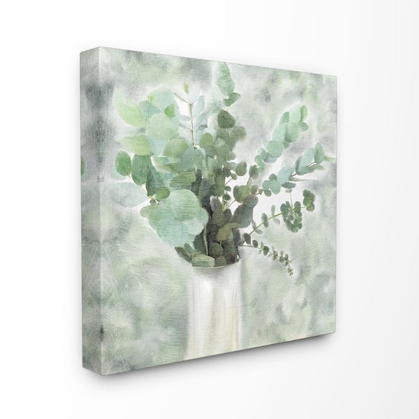 17 in. x 17 in. "Sage Green Painterly Eucalyptus In White Vase " by Kimberly Allen Canvas Wall Art