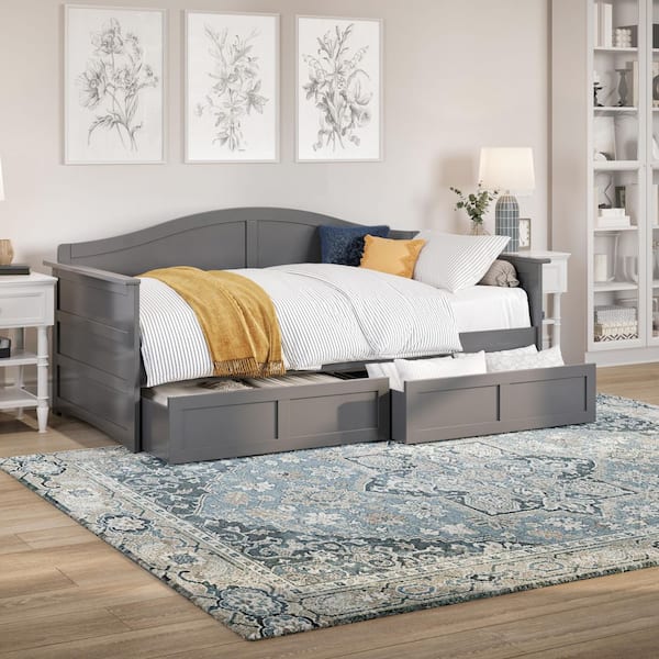 AFI Acadia Grey Twin Solid Wood Daybed with Set of 2-Bed Drawers