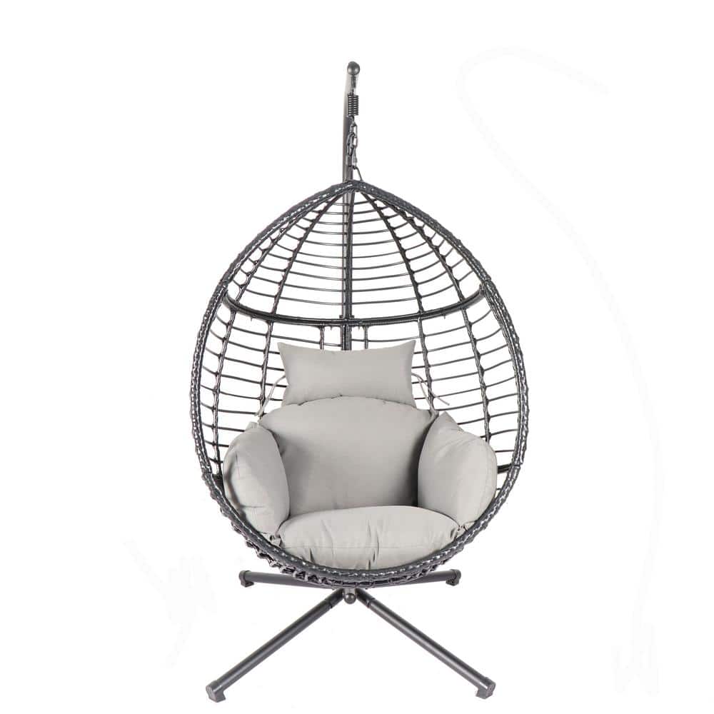 3.1 ft. Free Standing Hanging Egg Chair Hammock with Stand in Grey Cushion