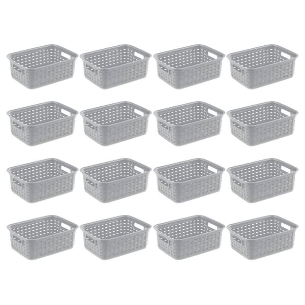 11 in. Small Weave Open Bin Organize Wicker Storage Basket, Grey, 16-Pack