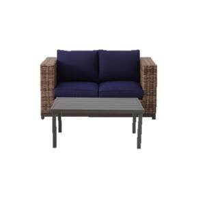 Fernlake Wicker Outdoor Loveseat with Midnight Cushion and Coffee Table (Loveseat Box of 4-Pieces DS Set)