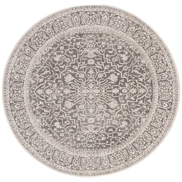 Reflection 5 ft. x 5 ft. Dark Gray/Cream Oriental Round Rug