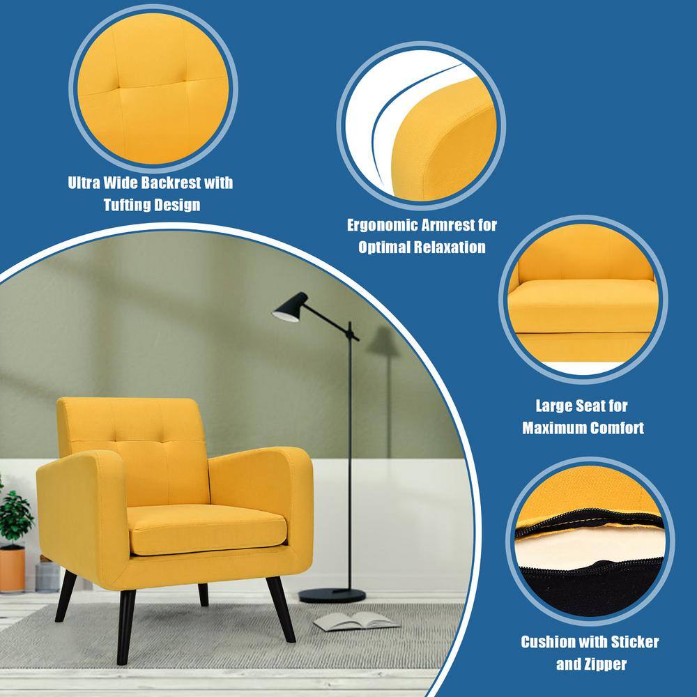 Yellow Barrel Accent Chair with Rubber Wood Legs