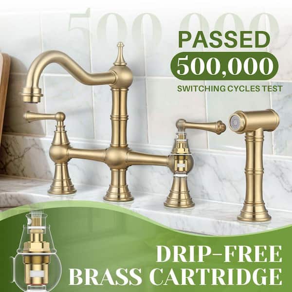 AVITAS Antique Design Double Handle Bridge Kitchen Faucet with