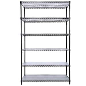 84 in. H x 48 in. L x 20 in. D 6-Shelf Black Metal Pantry Organizer Wheels Shelf Liners, Storage Wire Rack