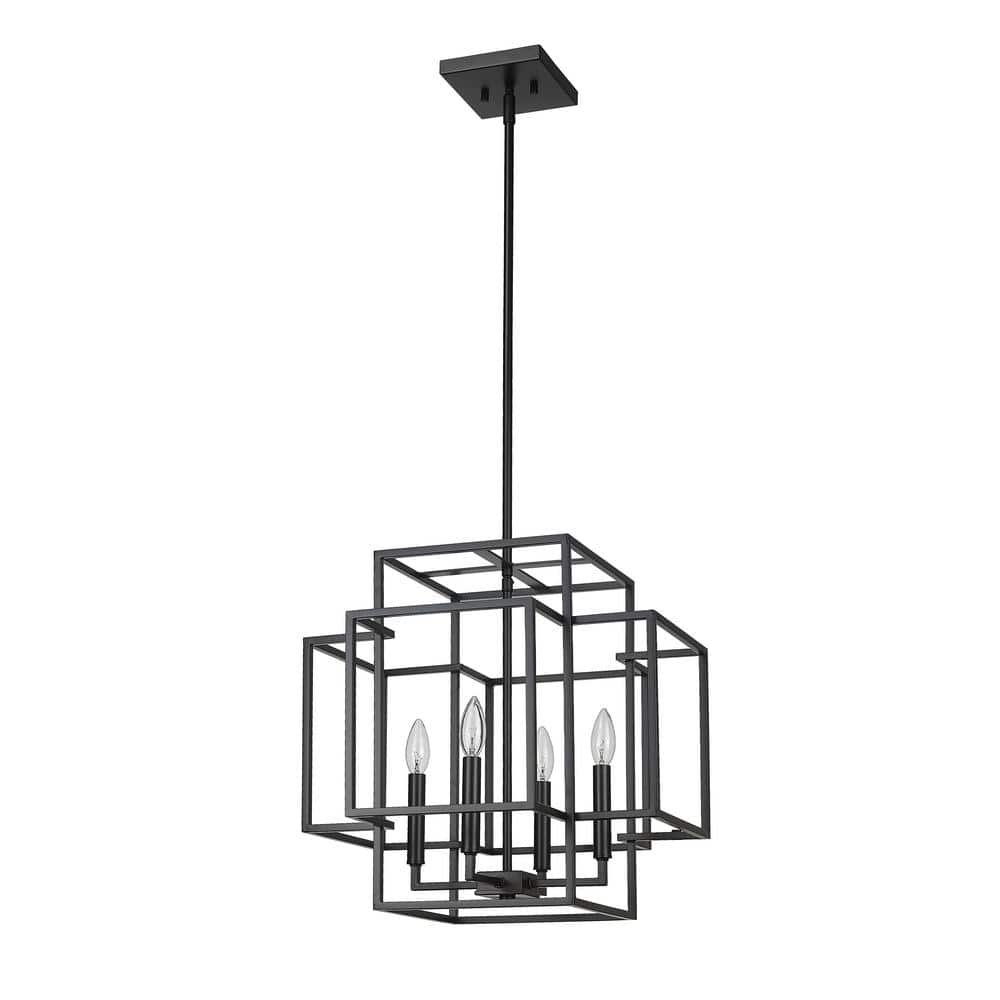 Titania Matte Black Geometric Steel 4-Light Pendant