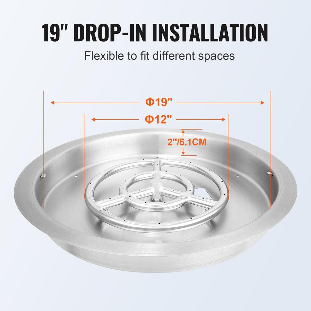VEVOR 22" Round Stainless Steel Fire Pit Burner with Lid