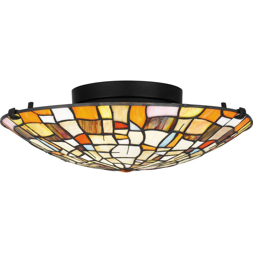 Stinson 16.5" Multicolor Art Glass 2-Light Matte Black Flush Mount
