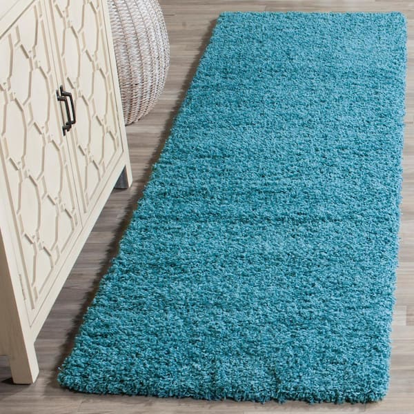 Laguna Shag Turquoise 2 ft. x 6 ft. Solid Runner Rug