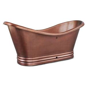 Euclid 6 ft. Handmade Pure Solid Copper Freestanding Flatbottom Double Slipper Bathtub in Antique Copper with Overflow