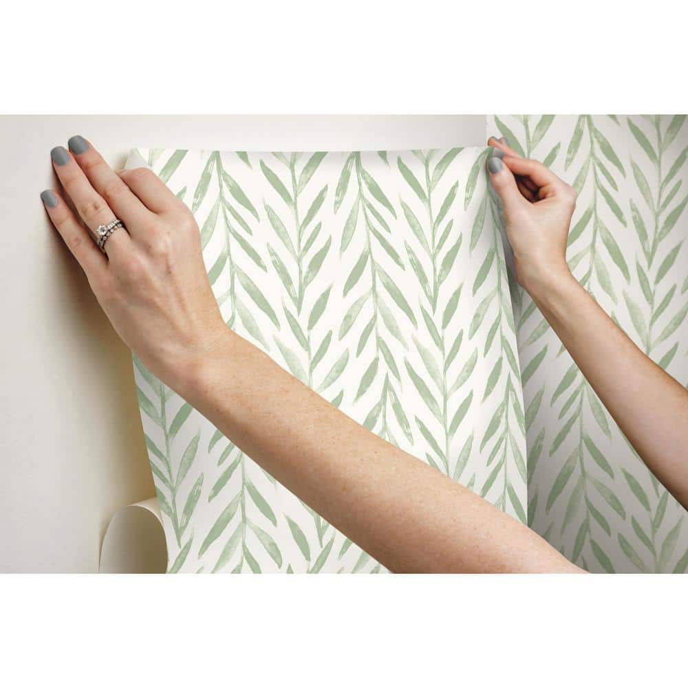 Green Willow Pattern Peel and Stick Vinyl Wallpaper