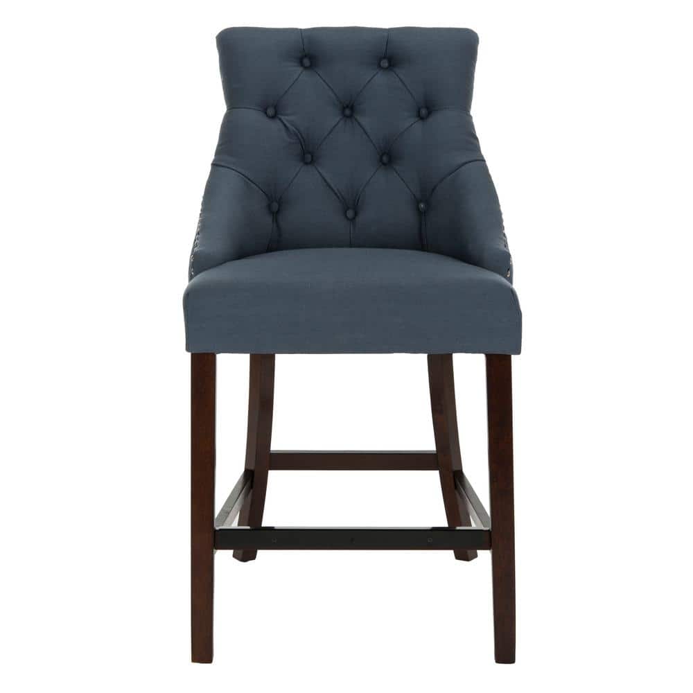 Elegant Navy Tufted Wingback Counter Stool with Chrome Detail, Set of 2