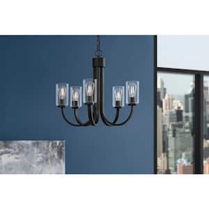 Kendall Manor 5-Light Matte Black Dining Room Chandelier with Clear Glass Shades