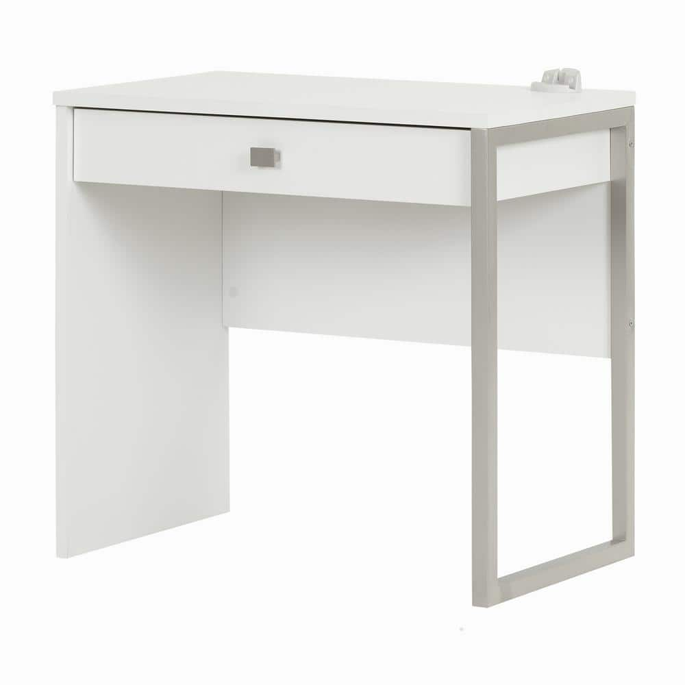 47.5 in. Pure White/Gray Rectangular 1 -Drawer Writing Desk with USB Port -  South Shore, 10535