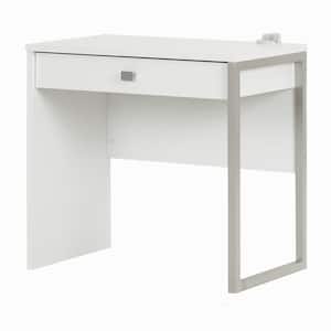 47.5 in. Pure White/Gray Rectangular 1 -Drawer Writing Desk with USB Port
