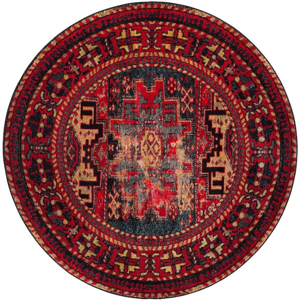 Vintage Hamadan 11 ft. x 11 ft. Round Red/Multi Medallion Border Area Rug