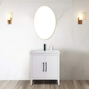 30 in. W x 18.5 in D x 34 in. H Single Sink Bathroom Vanity Cabinet in White with Ceramic Top