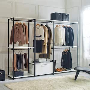 Fiona 111 in. W White Freestanding Walk in Wood Closet System with Metal Frame