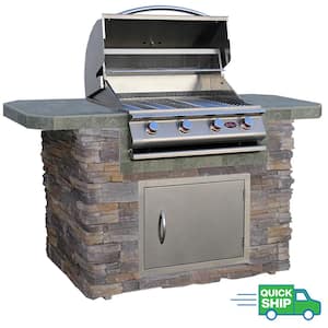 4-Burner, 6 ft. Stone Veneer and Tile Propane Gas Grill Island in Stainless Steel