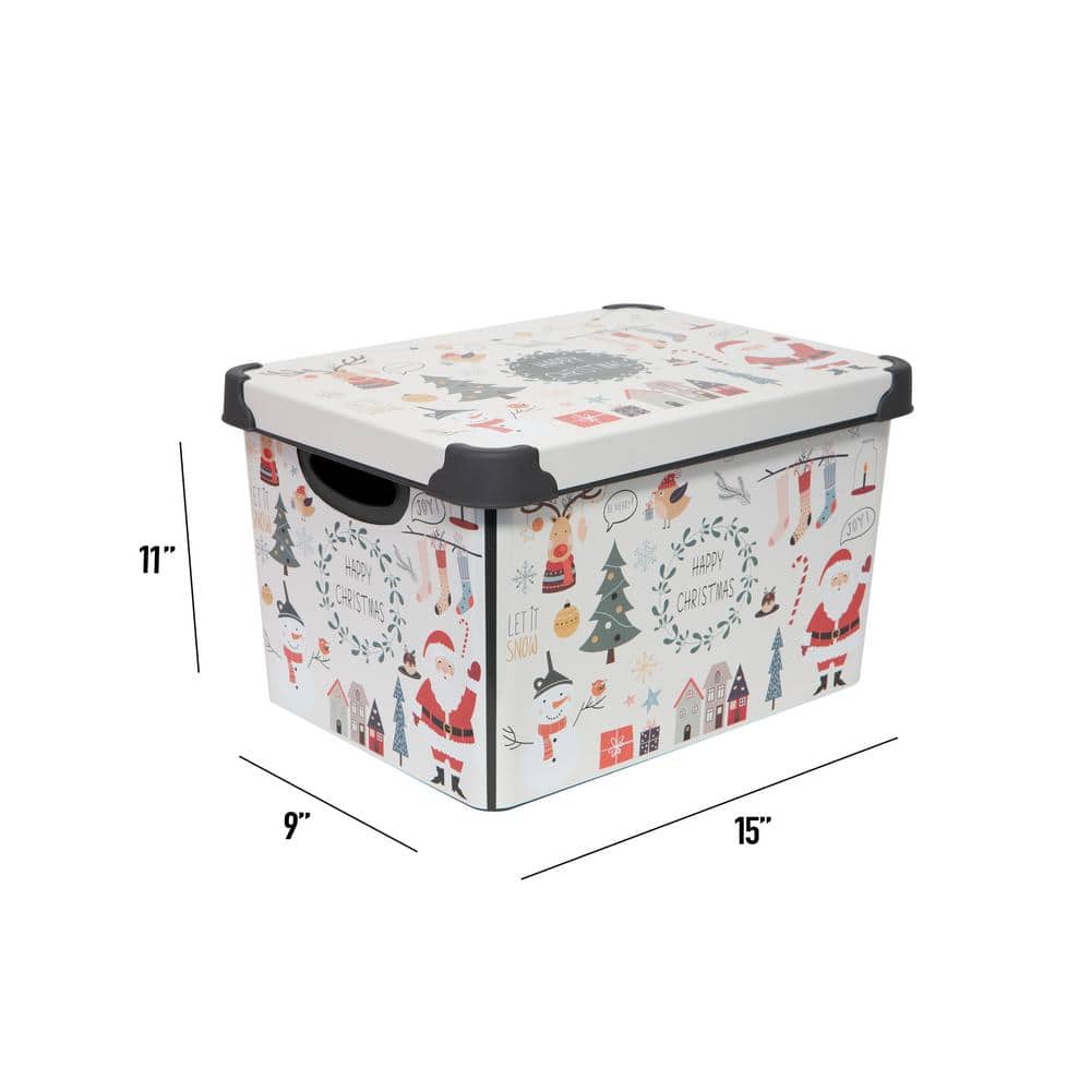 Happy Christmas Design Stackable Plastic Storage Tote with Lid