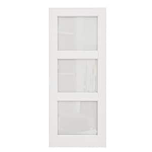 36 in. x 80 in. Solid Core 3-Lite Tempered Frosted Glass White Primed Interior Door Slab and Manufacture Wood