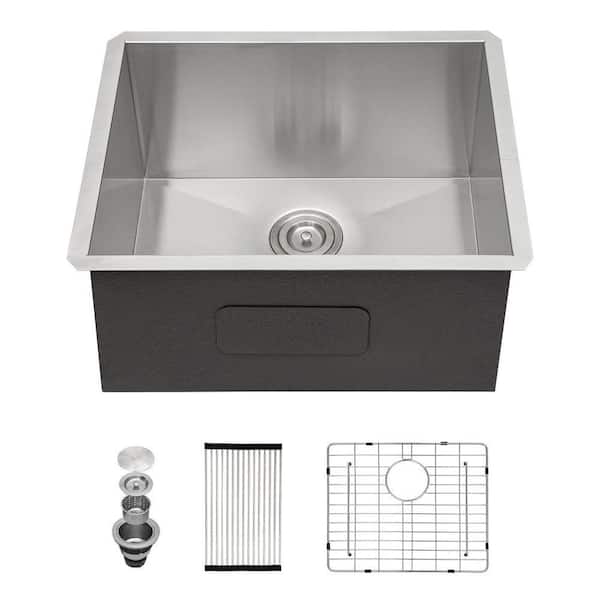 23 in. Undermount Single Bowl 16-Gauge Stainless Steel Laundry Utility Sink Kitchen Sink for Apartment with Bottom Grid