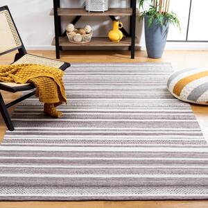 Striped Kilim Gray/Ivory 5 ft. x 8 ft. Abstract Striped Area Rug