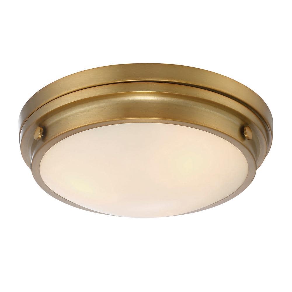 Warm Brass 3-Light Flush Mount with White Glass Shade