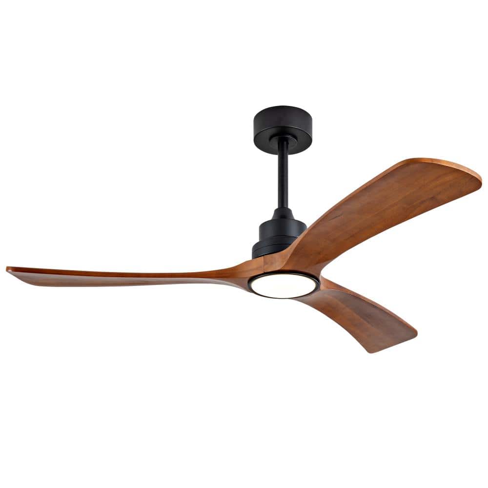 52 in Modern Black Solid Wood Bwon 2- Size Downrod Mount Standard Ceiling Fan with 3 Colors Dimmable Light and Remote price history on PriceWatchPro