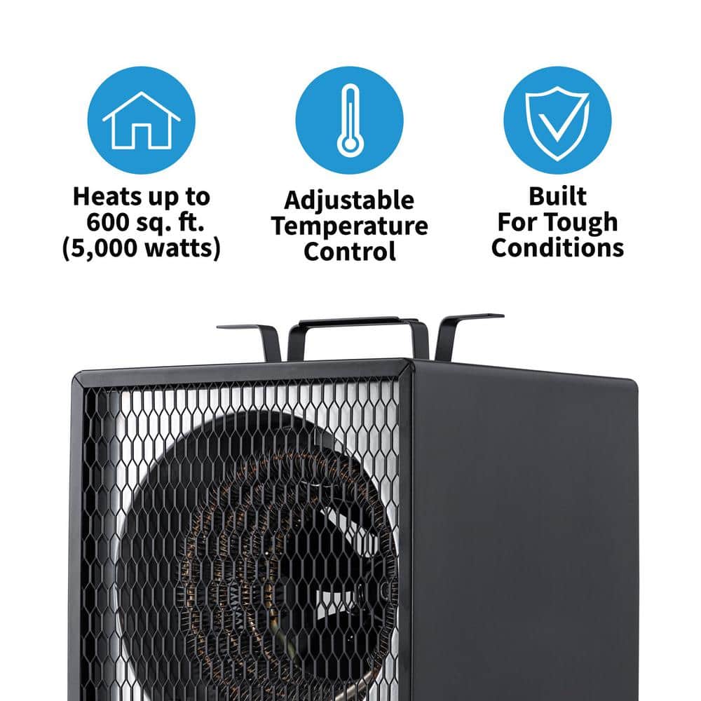 Portable Black Stainless Steel Electric Garage Heater with Thermostat
