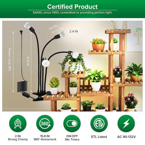 SANSI 40-Watt Full Spectrum Timer Gooseneck Clip 4000-Lumen Black