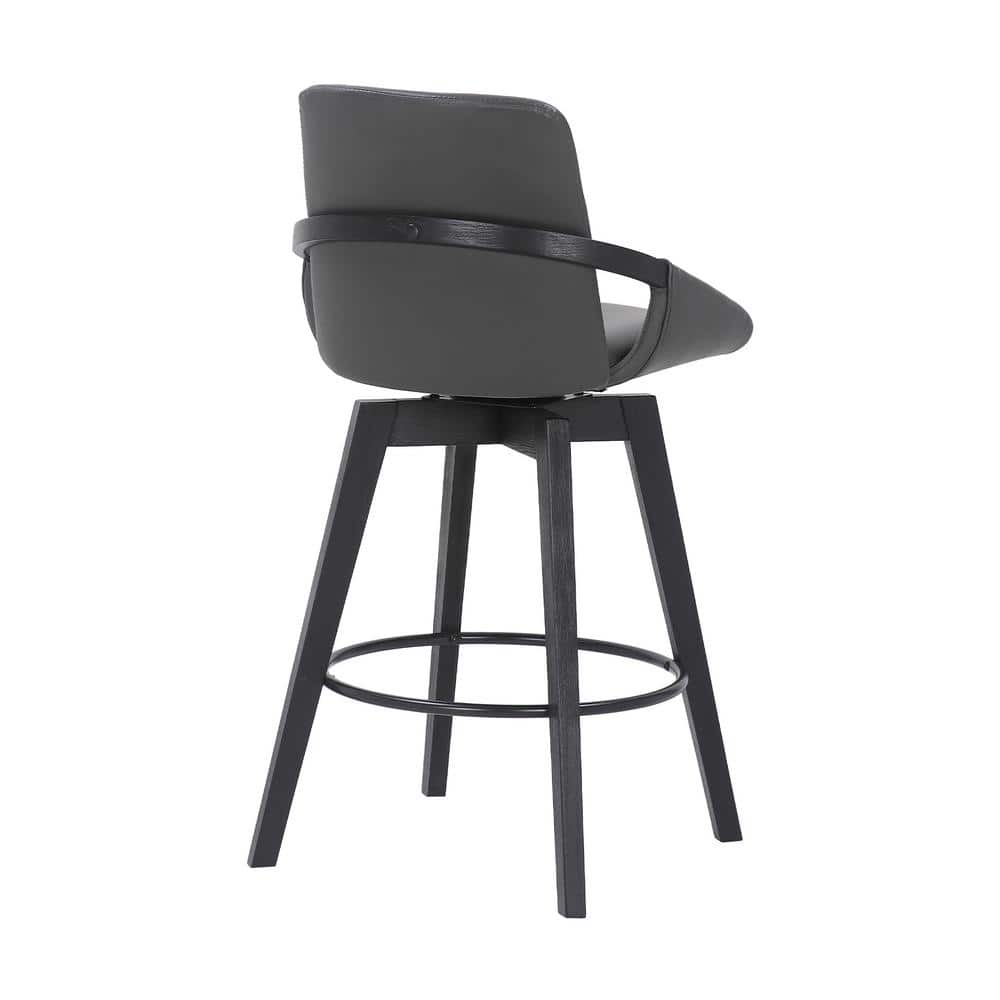 26" Gray Faux Leather and Black Wood Swivel Bar Stool