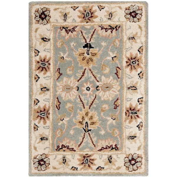 SAFAVIEH Antiquity Light Blue/Ivory Doormat 2 ft. x 4 ft. Border Area Rug