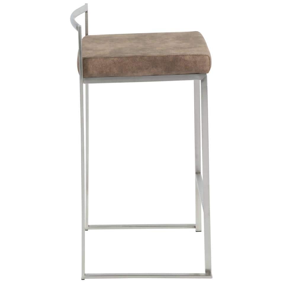 Stainless Steel Brown Cowboy Fabric Counter Stools, Set of 2