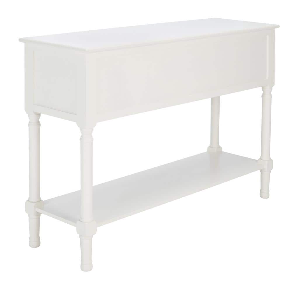 Elegant Carved White Wood and Metal Console Table with Storage