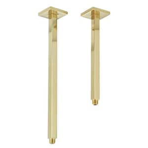 1/2 in. IPS x 12 in. Ceiling Mount Square Shower Arm with Flange, in Polished Brass