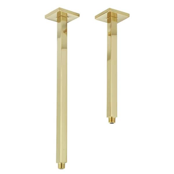 Barclay Products 1/2 in. IPS x 12 in. Ceiling Mount Square Shower Arm with Flange, in Polished Brass