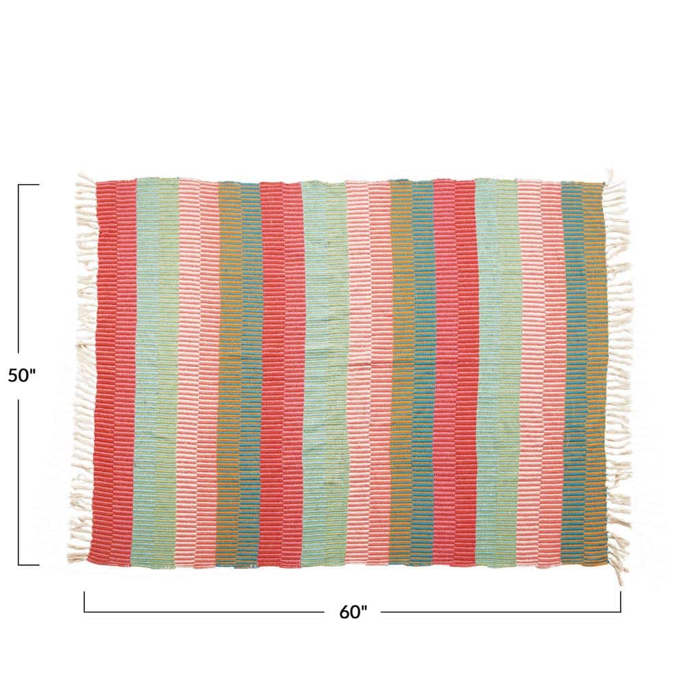 Multicolor Striped Recycled Cotton Blend Throw with Fringe