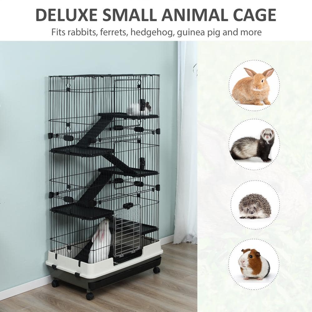 Black 6-Level Small Animal Cage with Lockable Wheels and Tray