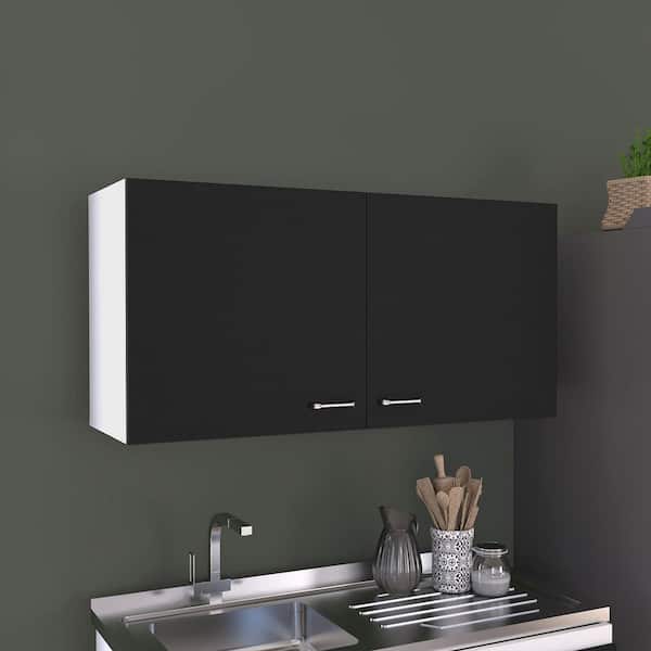 Amucolo 39.3 in. W x 12.6 in. D x 19.3 in. H White and Light Oak Wood Ready to Assemble Wall Kitchen Cabinet with Double Doors