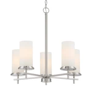 Haisley 5-Light Brushed Nickel Chandelier with White Glass Shades