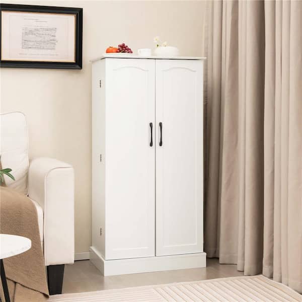 White 17-Tier 47.5 in. kitchen Pantry Cabinet with Doors Adjustable Shelves Anti-Toppling Devices