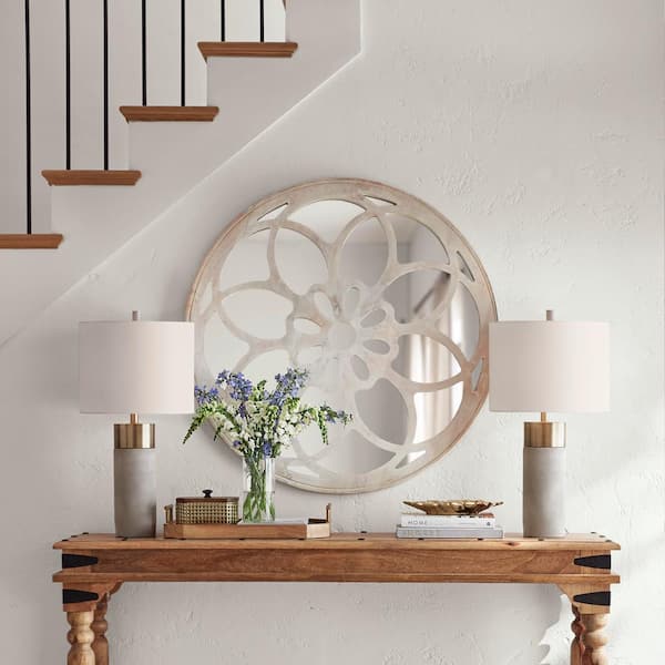 Home Decorators Collection Medium Round White Antiqued Classic Accent Mirror (40 in. Diameter)