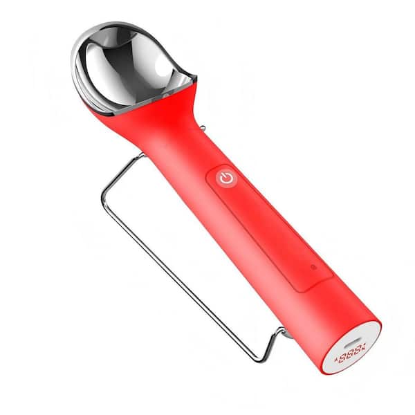 Heated Ice Cream Scoop with ON/OFF Switch, Rechargeable Electric Icecream Scooper with Holder, Red