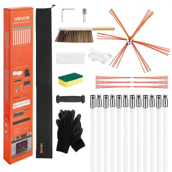 Chimney Sweep Kit,39 ft. Maximum Extendable Length Chimney Sweep,Chimneys Cleaning Kit w/ Bristle Replacements & Goggles