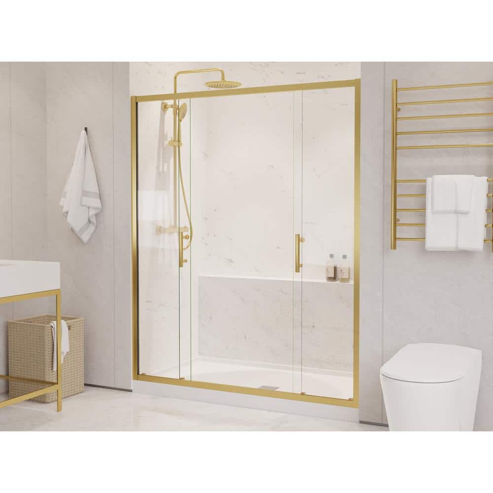 Brushed Gold Framed Double Sliding Shower Door with Clear Glass