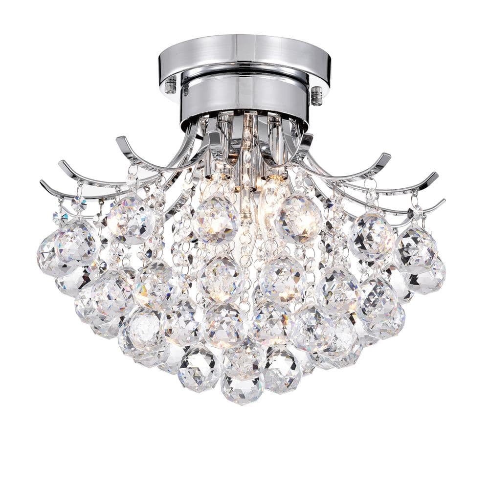 Edvivi Clara Modern 15 in. 3-Light Glam Chrome Crystal Flush Mount