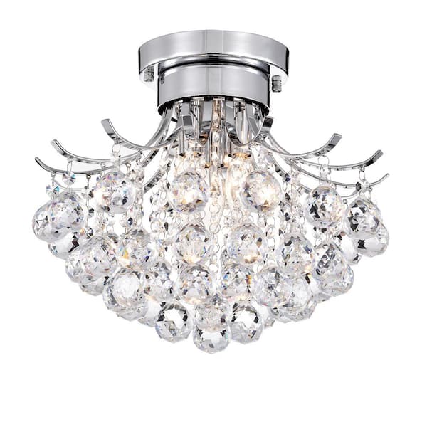 Edvivi Lighting Chrome 3-Light Flush Mount with Crystals Hanging